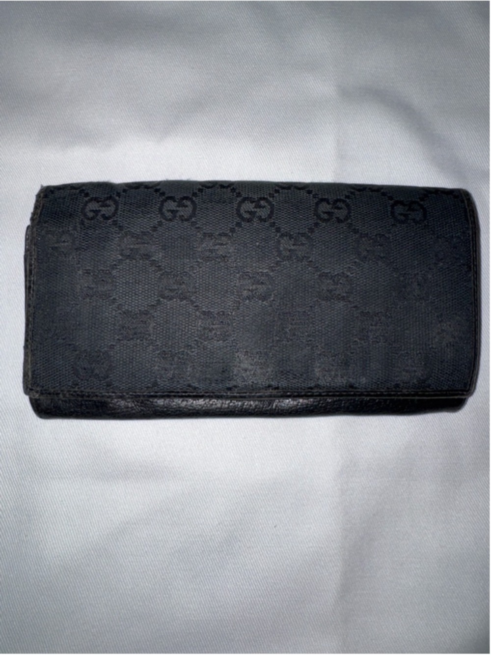 Gucci Black GG Canvas Wallet Bifold Long Wallet Monogram Leather Trim - Picture 2 of 9